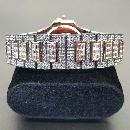 Luxury Big Men's Watch | Rose Gold Iced Out Watch | Crystal Rhinestone Analog Japan Quartz Wristwatch | Fashion Male Clock | Caratix - CaratixJewelry