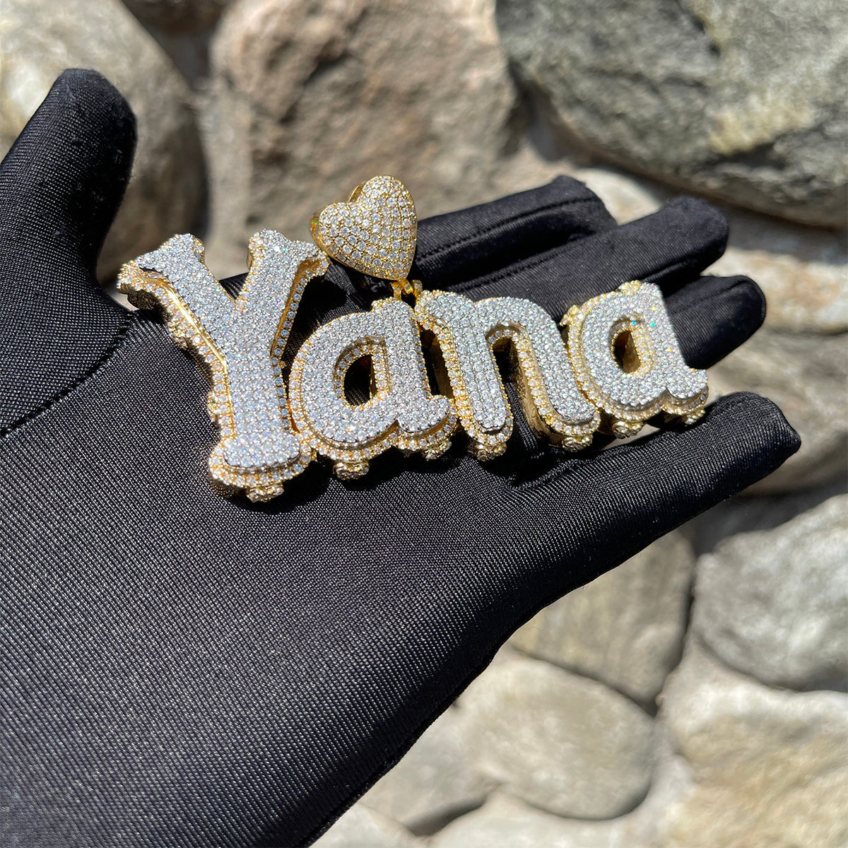 Charming Glow Heart Bail Iced Out Personalized Custom Name Necklace Pendant
