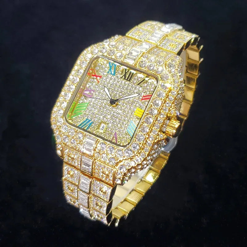 Luxury Rose Gold Square Watch for Men | 2026 New Hip Hop Iced Out Watch | Bling Rap Fashion Relogio Masculino for Party | Caratix - CaratixJewelry