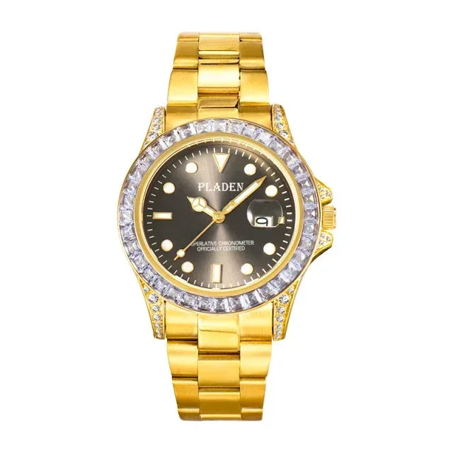 Luxury 18k Gold Men's Iced Out Watch | Stainless Steel Round Wristwatch | Hip Hop Exquisite Male Clock | Caratix - CaratixJewelry