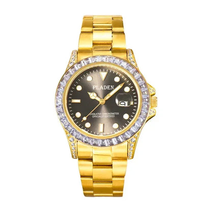 Luxury 18k Gold Men's Iced Out Watch | Stainless Steel Round Wristwatch | Hip Hop Exquisite Male Clock | Caratix - CaratixJewelry