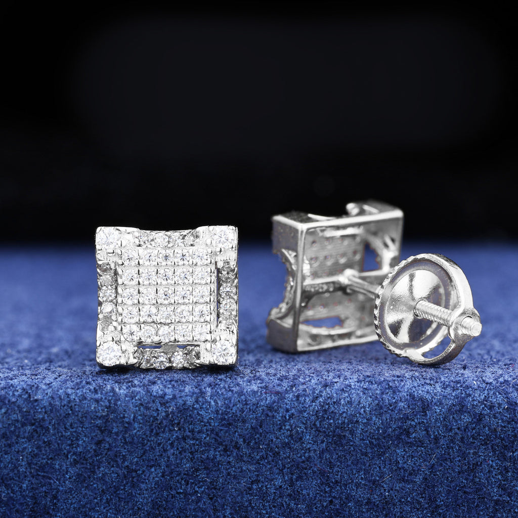 Four Cornered | Moissanite Diamond Prong Set 10k White Gold Hip Hop Earrings