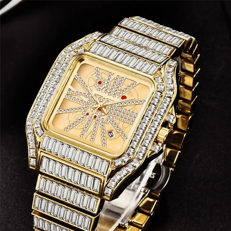 Full Iced Out Watch for Men | Luxury Hip Hop Gold Silver Wristwatch | Calendar Quartz Man Clock | 2026 Relogio Masculino | Drop Shipping | Caratix - CaratixJewelry