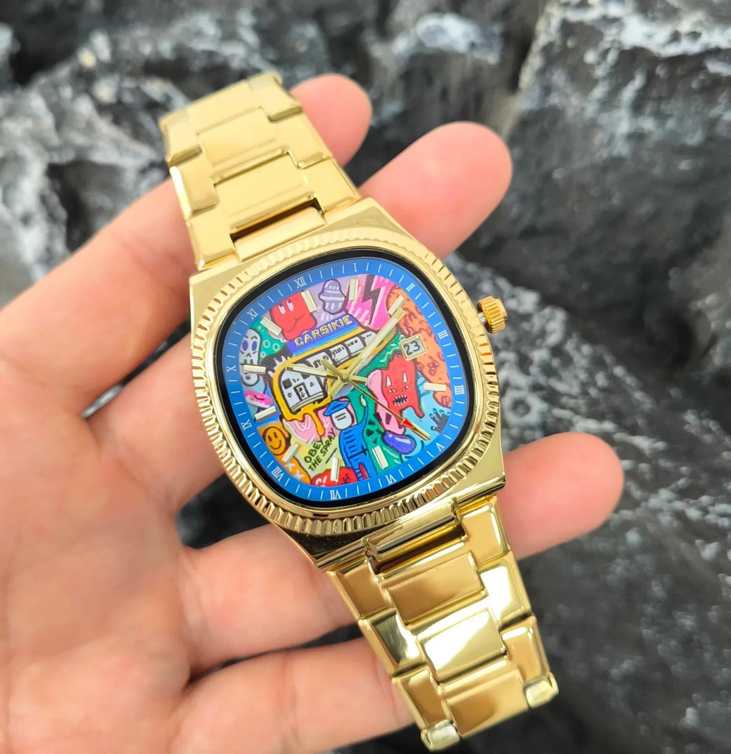 2026 New Square Men's Watch | Abstract Art Dial Luxury Iced Out Watch | Trendy Retro Niche Design | Silver Black Gold Street Style | Caratix - CaratixJewelry