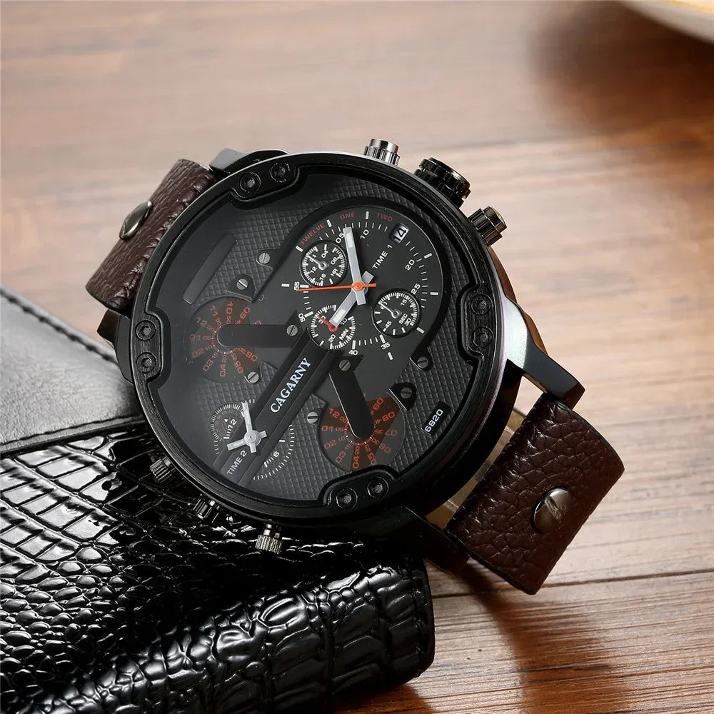 Luxury Big Dial Watch for Men | High Quality Leather Strap Quartz Wristwatch | Fashion Iced Out Watch | 2026 Relogio Masculino | Dropshipping New | Caratix - CaratixJewelry