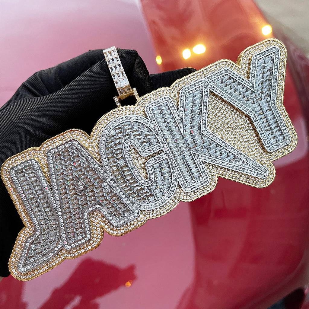 Duo Color Two Layers Iced Out Personalized Custom Name Necklace Pendant