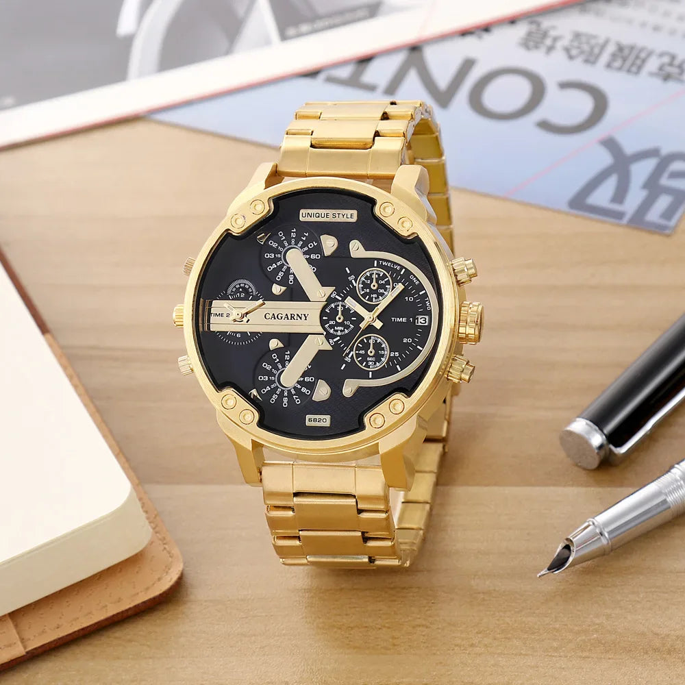 Classic Gold Men's Watch Top Brand Luxury | Large Dial Steel Band Quartz Wristwatch | 2026 Iced Out Watch Style | Relogio Masculino | Caratix - CaratixJewelry