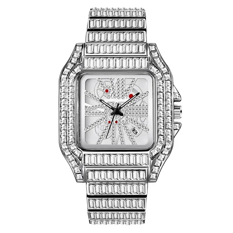 Full Iced Out Watch for Men | Luxury Hip Hop Gold Silver Wristwatch | Calendar Quartz Man Clock | 2026 Relogio Masculino | Drop Shipping | Caratix - CaratixJewelry