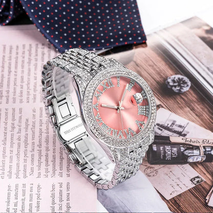 Luxury 18K Gold Men's Iced Out Watch | Full Stainless Steel Wristwatch | Luminous Waterproof Calendar Clock | Caratix - CaratixJewelry