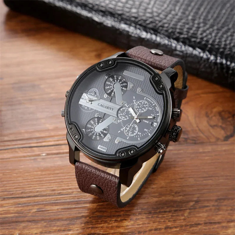Luxury Top Brand Men's Big Dial Watch | Fashion Leather Band Quartz Wristwatch | Date Function Iced Out Watch | Relogio Masculino 2026 | Caratix - CaratixJewelry