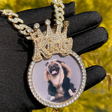 King Crown Bail Custom Photo Pendant Necklace – Iced Out Hip Hop Jewelry - CaratixJewelry