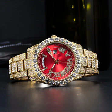 Luxury Day-Date Men's Watch | 18k Gold Full Iced Out Watch | Luminous Stainless Steel Bling Reloj | Caratix - CaratixJewelry