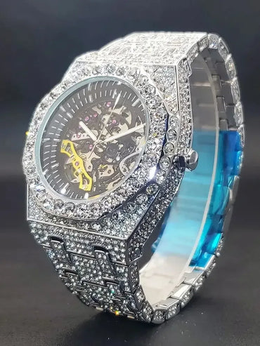 Luxury Men's Automatic Mechanical Iced Out Watch | Hollow Skeleton Dial Full | Luminous Hip Hop Watch | Caratix - CaratixJewelry