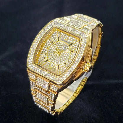 Luxury Silver Tonneau Watch for Men | Bling Bling Hip Hop Iced Out Watch | 2026 Fashion Quartz Wristwatch | Relogio Masculino Hot Sale | Caratix - CaratixJewelry