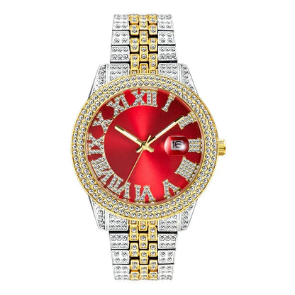 Luxury 18K Gold Men's Iced Out Watch | Full Stainless Steel Wristwatch | Luminous Waterproof Calendar Clock | Caratix - CaratixJewelry