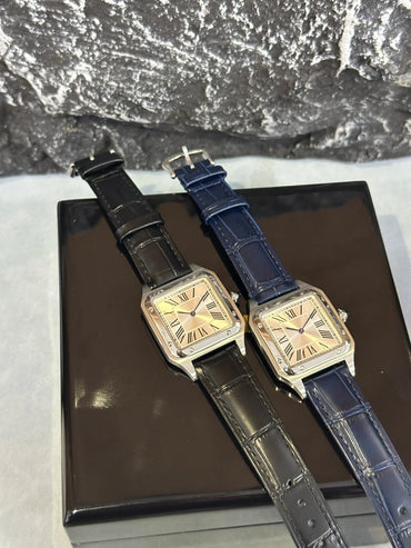 Luxury Lovers' Square Quartz Watch | Silvery White Sapphire Wristwatch | Men & Women's Fashion Leather Iced Out Watch | 2026 New Set | Caratix - CaratixJewelry