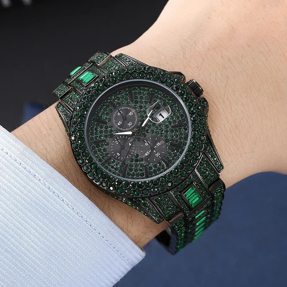 Men's New Green Luxury Watch | Unique Bling Iced Out Watch | Waterproof Luminous Hip Hop Clock | Relogios Masculino | Caratix - CaratixJewelry