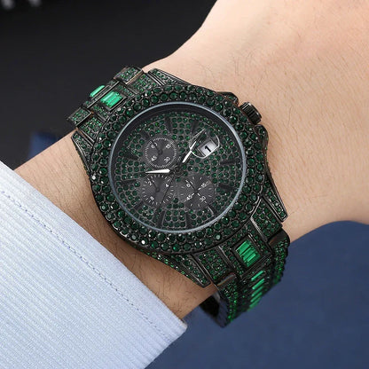 Men's New Green Luxury Watch | Unique Bling Iced Out Watch | Waterproof Luminous Hip Hop Clock | Relogios Masculino | Caratix - CaratixJewelry