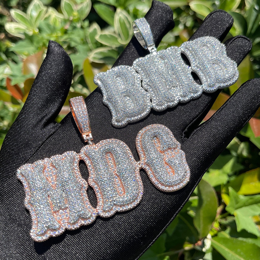 Top Over Layer Medium Sized Iced Out Personalized Custom Name Necklace Pendant 