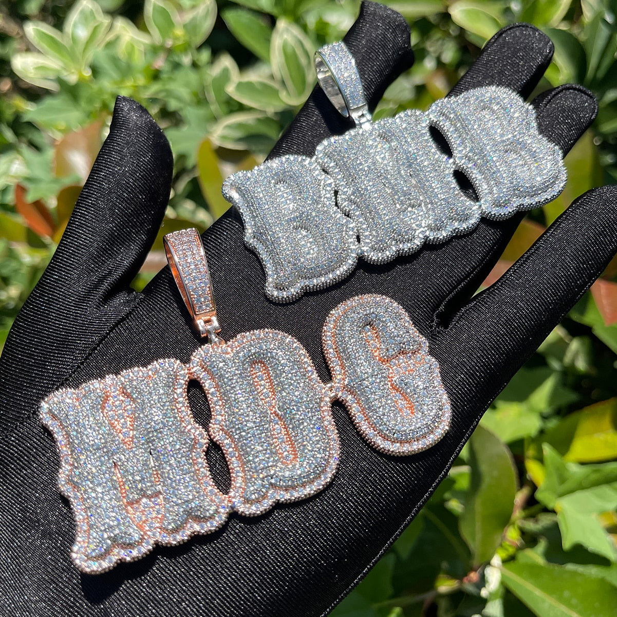 Top Over Layer Medium Sized Iced Out Personalized Custom Name Necklace Pendant 