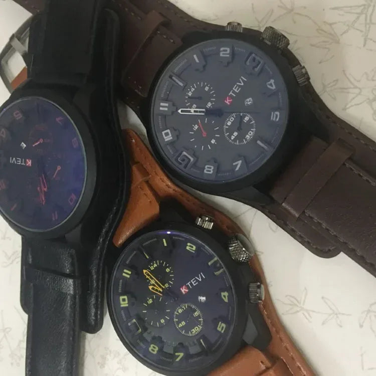 Hot Fashion Men's Oversized Sport Watch | Large Dial Military Army Clock | Leather Strap Iced Out Watch Style | 2026 Relogios Masculino | Caratix - CaratixJewelry