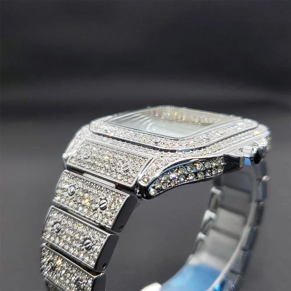 Luxury Square Iced Out Watch for Men | Full Quartz Wristwatch | Unique Bling Jewelry Reloj Para Hombre | Caratix - CaratixJewelry