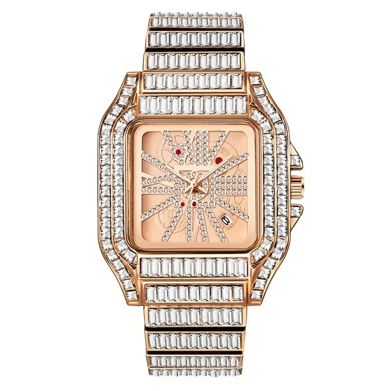 Full Iced Out Watch for Men | Luxury Hip Hop Gold Silver Wristwatch | Calendar Quartz Man Clock | 2026 Relogio Masculino | Drop Shipping | Caratix - CaratixJewelry