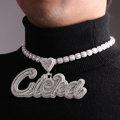 Special Heart Baguette Iced Out Personalized Custom Name Necklace Pendant - Luxury Custom Jewelry