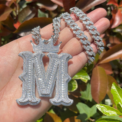 Special Crown Edition Iced Out Initial Custom Name Necklace Pendant - Luxury Custom Jewelry