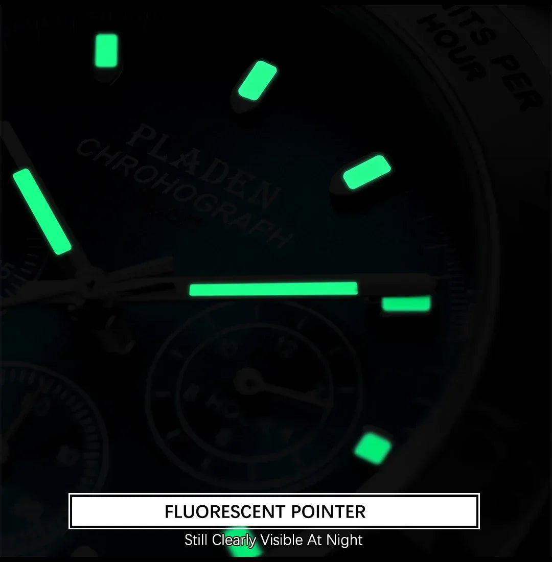 Luxury Three-Eye Men's Watch | Blue Dial Full Stainless Steel Iced Out Watch | Multifunctional Waterproof Quartz Clock | Caratix - CaratixJewelry