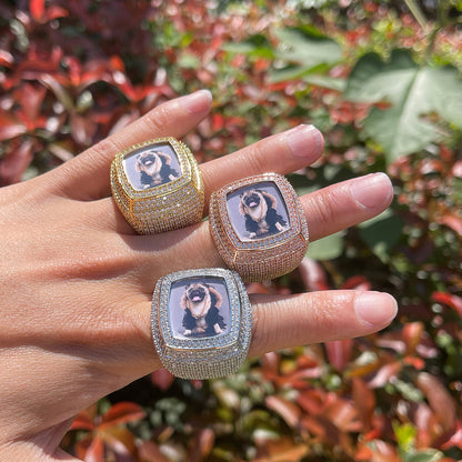 Photo Ice Frame Iced Out Diamond Ring – Custom Hip Hop Jewelry