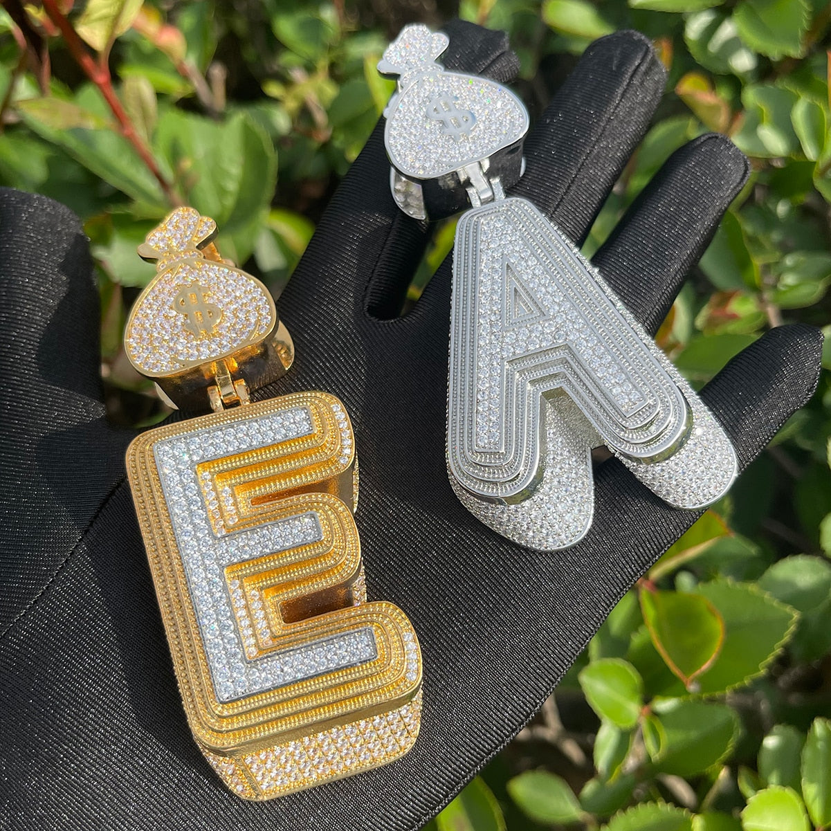 Luxury Full Stoned Triple Layer Iced Out Initial Custom Name Necklace Pendant 