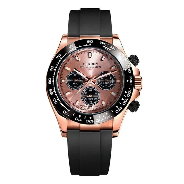 Luxury Three-Eye Men's Watch | Blue Dial Full Stainless Steel Iced Out Watch | Multifunctional Waterproof Quartz Clock | Caratix - CaratixJewelry