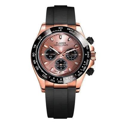 Luxury Three-Eye Men's Watch | Blue Dial Full Stainless Steel Iced Out Watch | Multifunctional Waterproof Quartz Clock | Caratix - CaratixJewelry