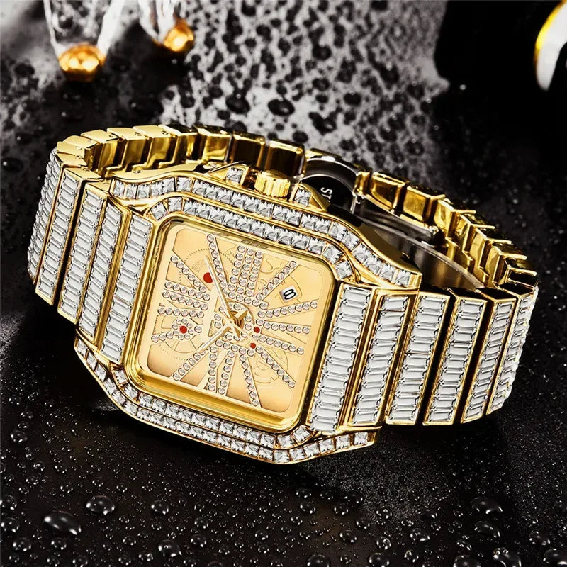 Full Iced Out Watch for Men | Luxury Hip Hop Gold Silver Wristwatch | Calendar Quartz Man Clock | 2026 Relogio Masculino | Drop Shipping | Caratix - CaratixJewelry