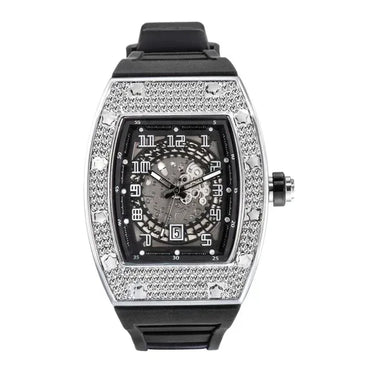 Luxury Tonneau Hollow Men's Watch | Gold Iced Out Watch with Rubber Strap | Unique Classic Waterproof Male Clock | Caratix - CaratixJewelry