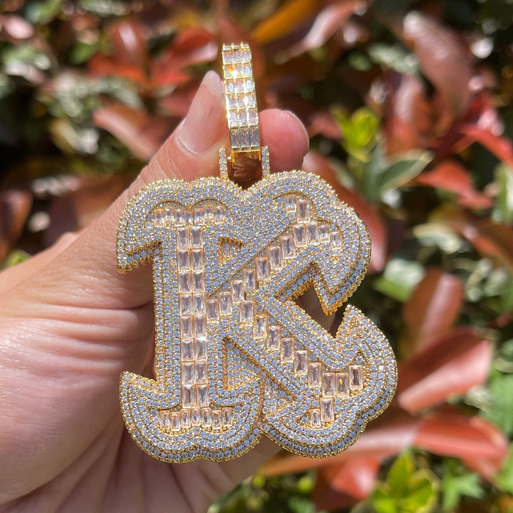 King Style Baguette Bail Iced Out Initial Custom Name Necklace Pendant 