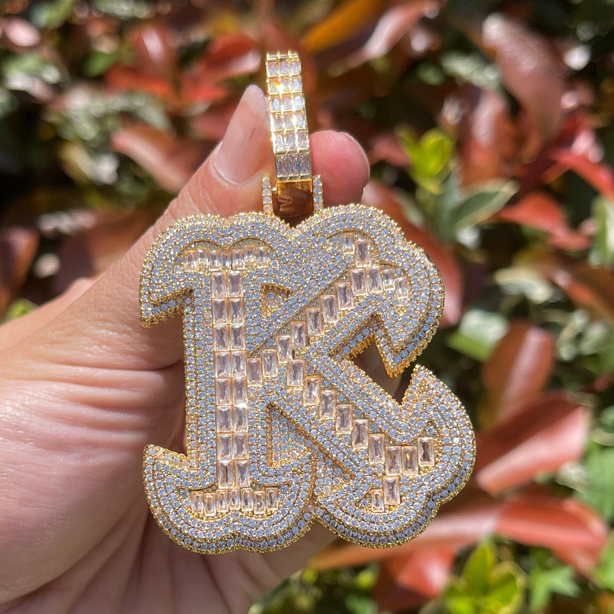 King Style Baguette Bail Iced Out Initial Custom Name Necklace Pendant 