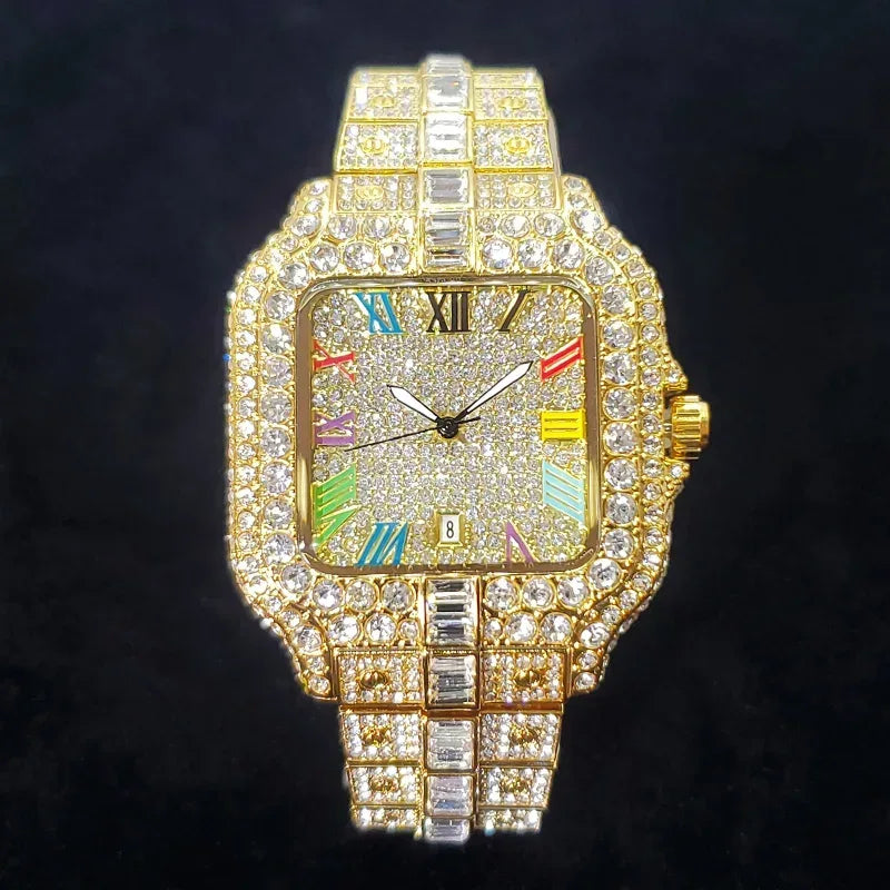 Luxury Rose Gold Square Watch for Men | 2026 New Hip Hop Iced Out Watch | Bling Rap Fashion Relogio Masculino for Party | Caratix - CaratixJewelry