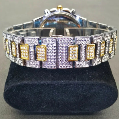 New Men's Bling Iced Out Watch | Luxury Quartz Wristwatch | Waterproof Luminous Calendar Mens Clock | Caratix - CaratixJewelry
