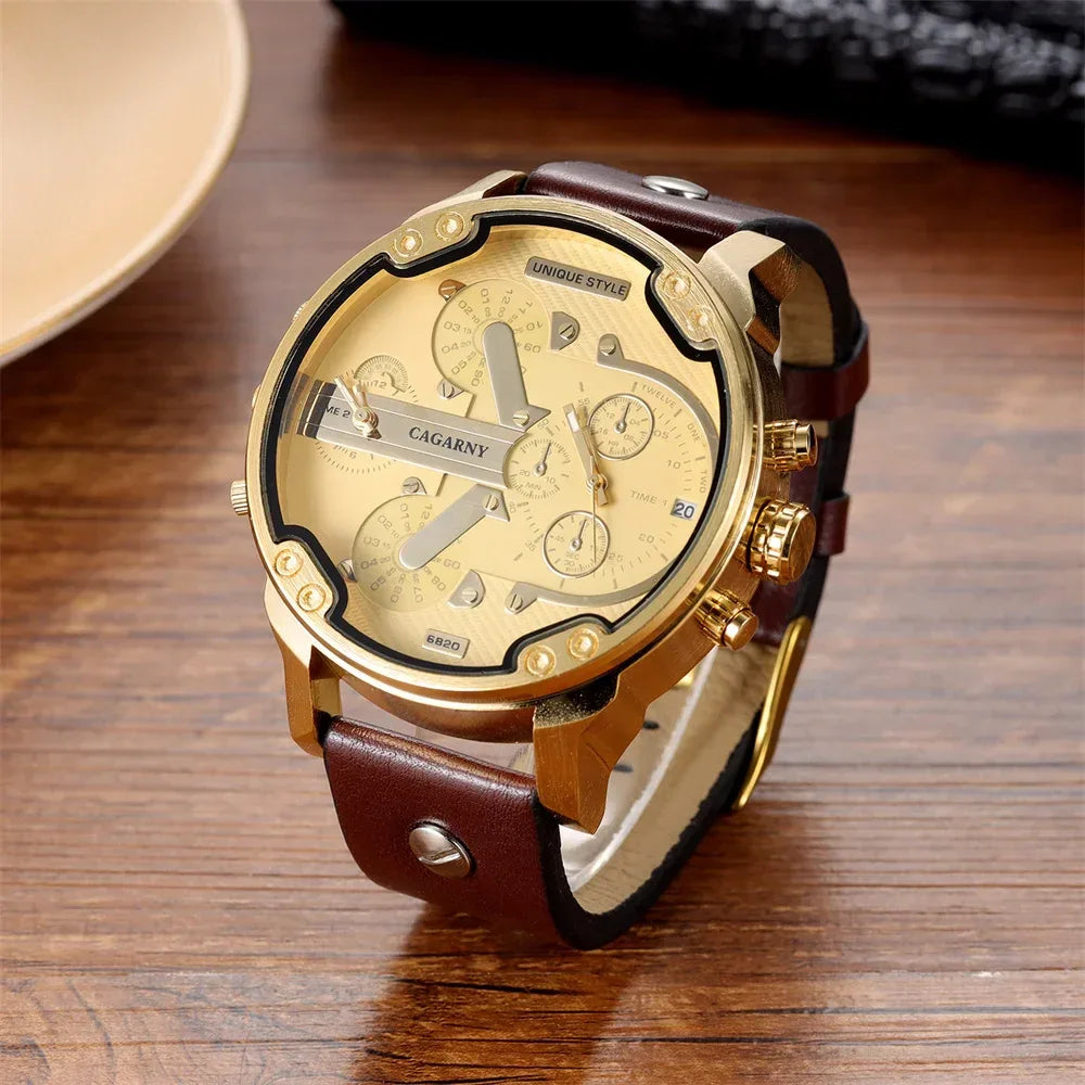 Luxury Big Dial Watch for Men | High Quality Leather Strap Quartz Wristwatch | Fashion Iced Out Watch | 2026 Relogio Masculino | Dropshipping New | Caratix - CaratixJewelry