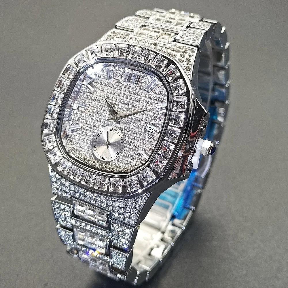Luxury Big Men's Watch | Rose Gold Iced Out Watch | Crystal Rhinestone Analog Japan Quartz Wristwatch | Fashion Male Clock | Caratix - CaratixJewelry