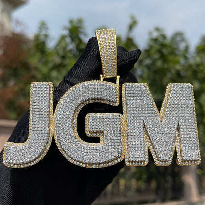 Two Layers Solid Clear Font Iced Out Personalized Custom Name Necklace Pendant - Luxury Custom Jewelry