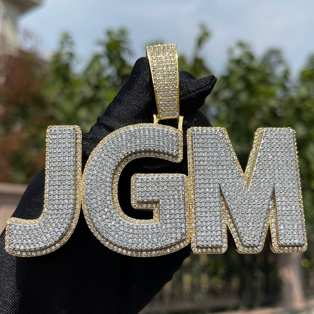 Two Layers Solid Clear Font Iced Out Personalized Custom Name Necklace Pendant