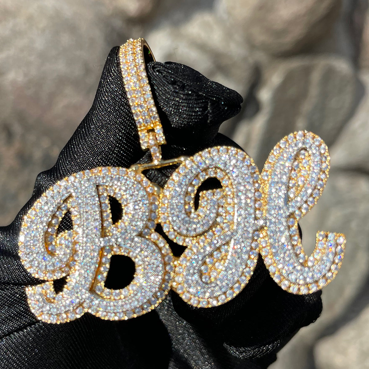 Royal Script Letters Iced Out Personalized Custom Name Necklace Pendant - Luxury Custom Jewelry