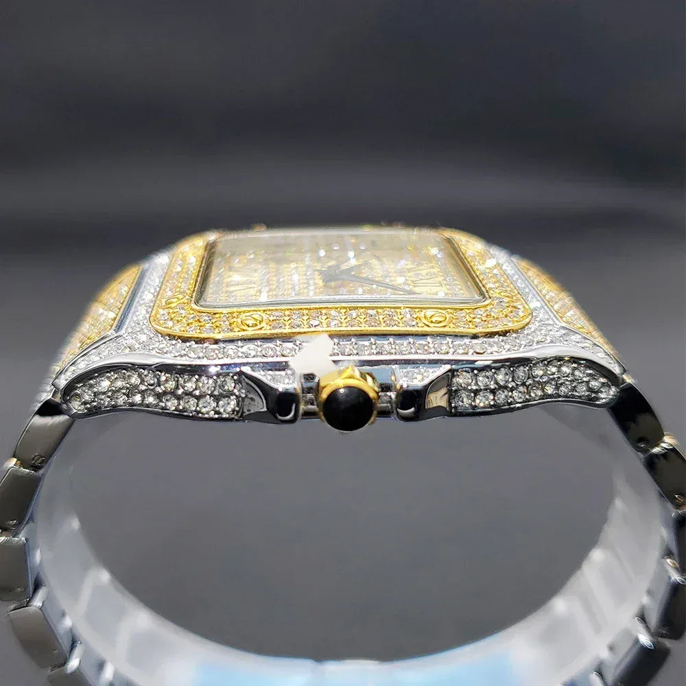 Luxury Square Iced Out Watch for Men | Full Quartz Wristwatch | Unique Bling Jewelry Reloj Para Hombre | Caratix - CaratixJewelry