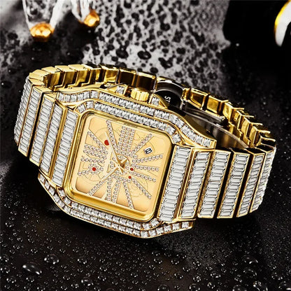 Full Iced Out Watch for Men | Luxury Hip Hop Gold Silver Wristwatch | Calendar Quartz Man Clock | 2026 Relogio Masculino | Drop Shipping | Caratix - CaratixJewelry