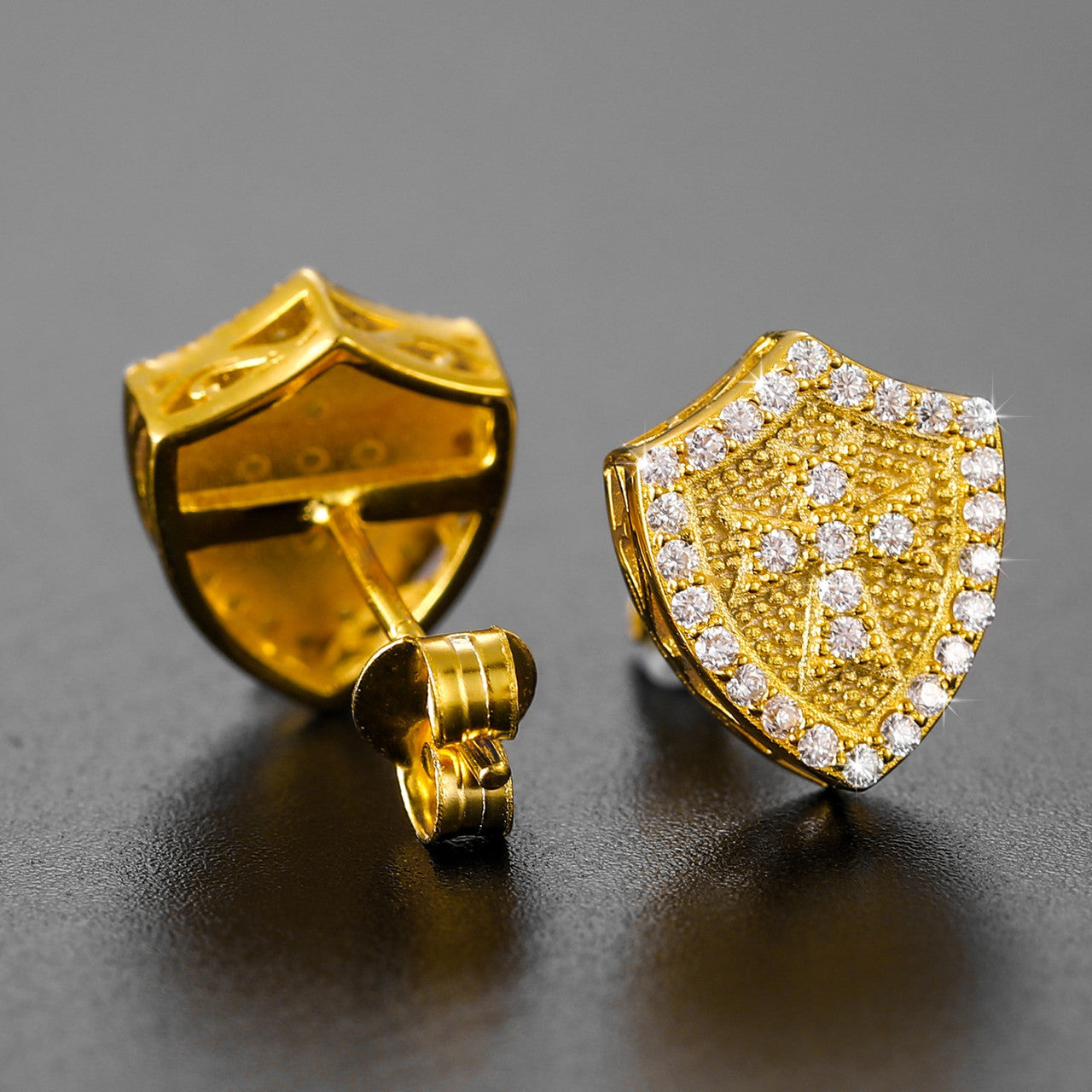 Knights Templar Shield Cross VVS Diamond 14k Gold Over 925 Silver Hip Hop Earrings