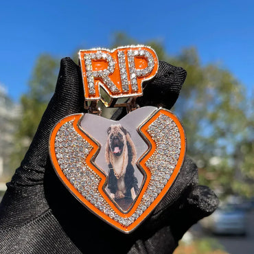 Broken Heart RIP Glow-in-the-Dark Custom Photo Pendant Necklace – Iced Out Hip Hop Jewelry - CaratixJewelry
