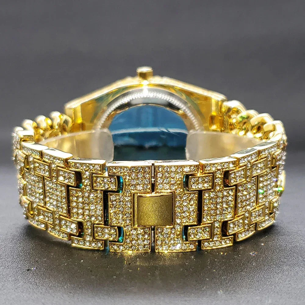 Luxury Iced Out Watch for Men | Cuban Link Bracelet Design Watch | Fashionable Quartz Wristwatch | Uhren für Herren | Caratix - CaratixJewelry